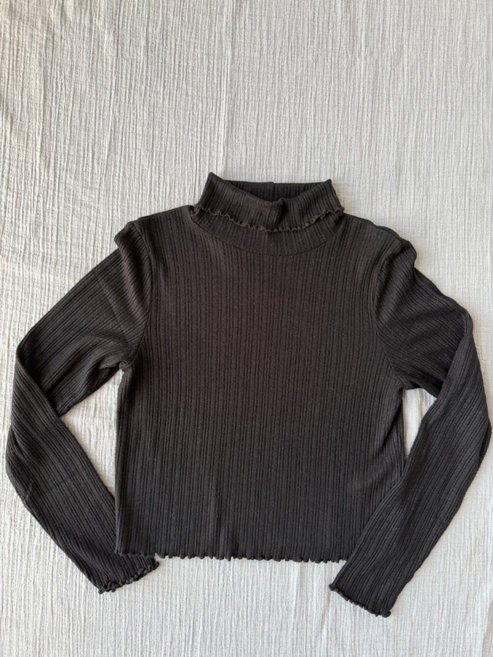 Madewell Black Lettuce-Edge Mock Neck Lightweight Sweater-NWOT